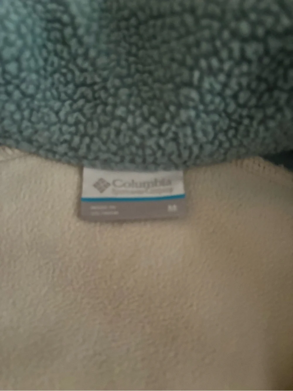 Columbia Woman' Fleece Pullover Jacket in Light Blue and Cream with Coral Pocket